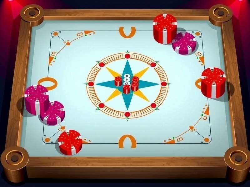 Carrom Turbo Supremacy game interface showing a vibrant carrom board with players from across India