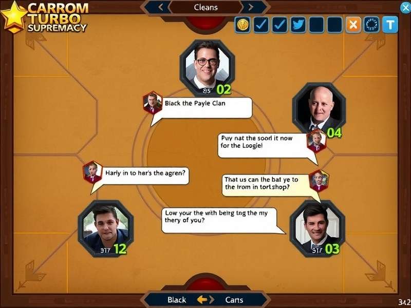 Carrom Turbo Supremacy clan members celebrating a tournament win with in-game chat messages