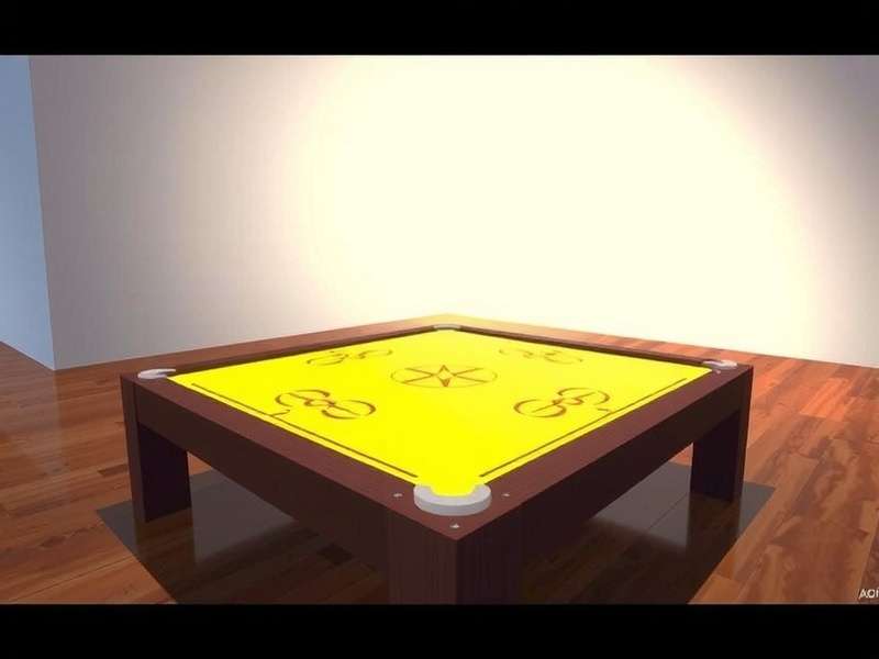 Concept art for Carrom Turbo Supremacy AR mode showing a virtual carrom board on a real table