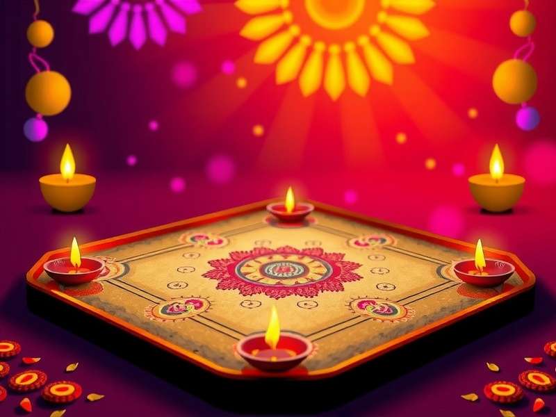 Carrom Turbo Supremacy Diwali special theme with rangoli and diya decorations on the carrom board